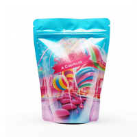 Stand Up Fantaisie Bonbons Cerise Alimentaire Poche Coloré Emballage Ziplock Feuille D'aluminium Holographique 3.5G Mylar Sacs Personnalisé Imprimé