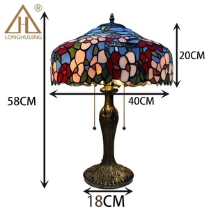 LongHuiJing 16Inch European Stained Glass Flower Lampshade Handcrafted Multicoloured AC Powered LED Adjustable Desk Lamp 2700K - Product Image 5