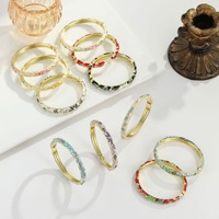 Bracelets Cloisonné en Émail Multicolore Plaqué Or avec Strass Motif Fleur de Prunier Chinois, Charnière à Ressort, Style Vintage Ethnique pour Femme