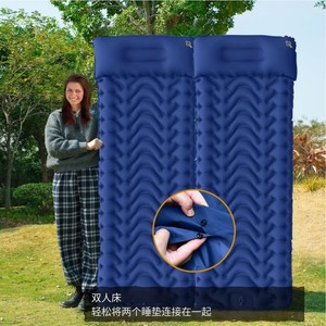 Portable Inflatable Camping Mat Navy Blue Rectangle <b>Foldable</b> Air <b>Mattress</b> With Built In Pump Outdoor Use - Product Image 4