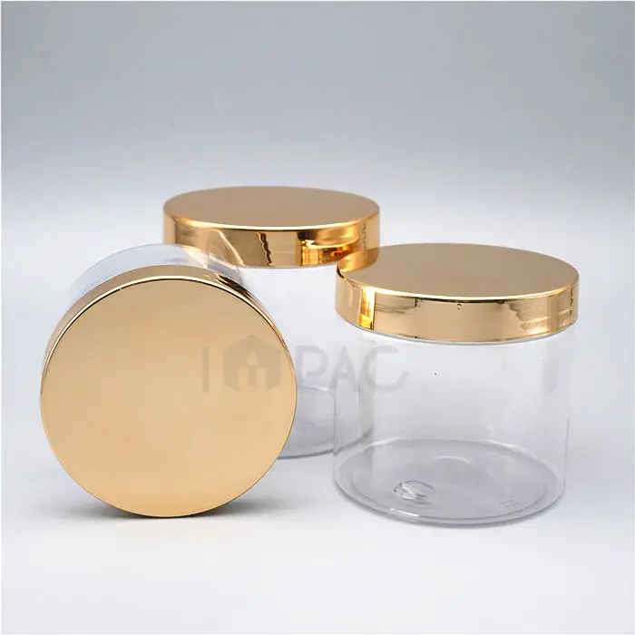 PET transparent body butter cosmetic jar container with gold lid 200ml