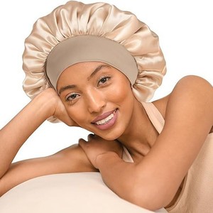 Bonnet de nuit en satin uni à large bord, extensible et soyeux, haute élasticité, avec logo personnalisé, vente en gros directe usine - Product Image 2