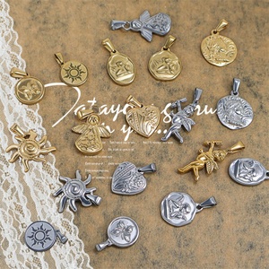 Dijes Vintage para Hacer Joyas, Joyería Personalizada DIY, Colgante de Acero Inoxidable con Forma de Sol, Ángeles y Corazón, Geométrico, Moderno - Product Image 1