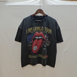 T-<span class=keywords><strong>shirt</strong></span> décontracté à manches courtes imprimé, coupe ample, style rétro, motif personnalisé, délavé à l'acide, avec rivets, par le fabricant Boxy Fit - Product Image 6