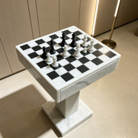 Table basse carrée moderne en marbre naturel noir et blanc avec tiroir échiquier, table d'appoint moderne