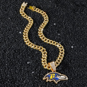 Collier pendentif Hip Hop Baltimore Ravens, cadeaux pour hommes et femmes, laiton plaqué or, charme sportif, détails en strass CZ, <span class=keywords><strong>bijoux</strong></span> tendance - Product Image 5