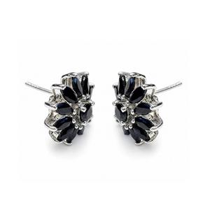925 Sterling <b>Silver</b> Rhodium Plated Blue Sapphire Floral <b>Stud</b> Earrings - Product Image 4