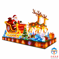 Grande Lanterne Artisanale en Soie en Forme de Traîneau du Père Noël avec Rennes pour Décoration Extérieure de Fêtes Western et Places Publiques