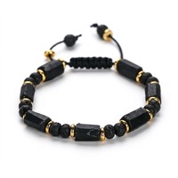 Bracelet en acier inoxydable avec perles rectangulaires en obsidienne noire et pierres de lave, anti-anxiété et protecteur