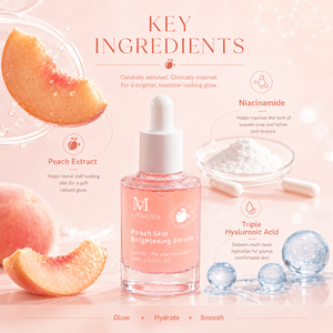 Suero Facial Iluminador <span class=keywords><strong>de</strong></span> Piel <span class=keywords><strong>de</strong></span> Durazno <span class=keywords><strong>de</strong></span> 30 ml con Extracto <span class=keywords><strong>de</strong></span> Durazno y Niacinamida, Hidratante y Luminoso, con Logotipo Personalizado OEM ODM - Product Image 2