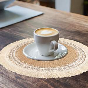 Napperon en toile de jute naturelle bohème 15 "napperons ronds en jute à bord frangé pour table à manger décorative - Product Image 4