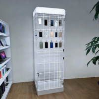 Op maat gemaakte moderne vloerverlichting, acryl displaystandaard voor mobiele telefoonaccessoires, telefoonadapters, opladers, kabels, oordopjes, retail.