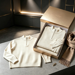 Maglione da Uomo Personalizzato in <span class=keywords><strong>Maglia</strong></span> 12GG con Zip a un Quarto, Antipiega, Antipilling, a Costine, Traspirante, in Misto Poliestere Viscosa - Product Image 2
