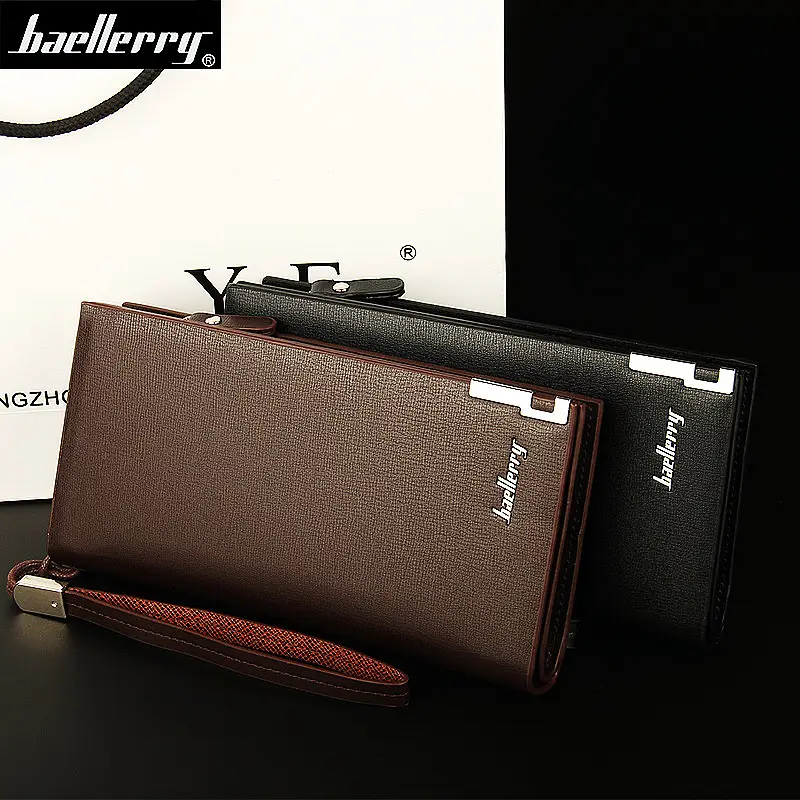 baellerry brand long pu leather zipper wallet for men rfid trifold business fashion man wallets Clutch travel wristlet wallet