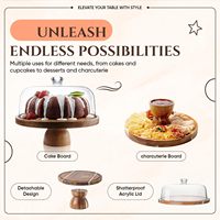 Support à gâteau 2-en-1 en bois d'acacia avec couvercle en acrylique amovible, plateau de service multifonctionnel de 12 pouces pour gâteaux