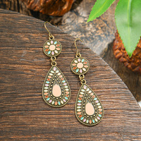 Set Anting Tetes Air Gaya Boho untuk Wanita, Anting Geometris dari Paduan Logam dengan Motif Bunga, Anting Gantung Berwarna Pelangi