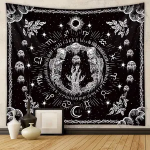 Sternzeichenschmuck schwarz und gold Sonne und Mond Tarot-Karten-Tischdecke Wandschmuck Altar mystische Wand Zauberer-Wandschmuck