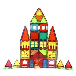 Mainan Edukasi Belajar Anak-anak 120 Buah Set Blok Bangunan Magnet 3D Ubin Magnetik untuk Anak-anak