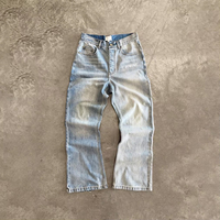 Özel Düğmeli Kapatmalı Vintage Yıkanmış Kot Pantolon Dar Kesim Düz Paça Kot Yüksek Kalite Pamuklu Mavi Selvedge Kot Pantolon