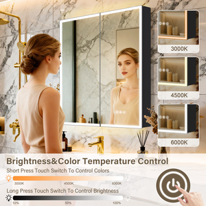 <span class=keywords><strong>Armoire</strong></span> à miroir LED à double porte personnalisable, anti-buée, 3 températures <span class=keywords><strong>de</strong></span> couleur, éclairage intérieur, <span class=keywords><strong>prise</strong></span> USB pour rasoir - Product Image 3