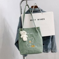 Sac fourre-tout en velours côtelé WAALUU pour femme, sac à bandoulière pour étudiante, sac de shopping, sacs en velours côtelé avec pochette intérieure
