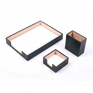 Organisateur de bureau triple en métal et cuir PU avec boîte à stylos, étagère à papier et porte-notes, accessoires de bureau - Product Image 5