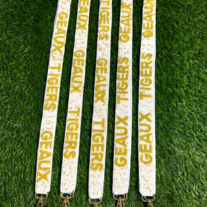 แฟชั่นมาร์ท FM01 สายสะพายกระเป๋าแฟชั่นประดับลูกปัดและเลื่อม GEAUX TIGERS สีขาวเหลือง - Product Image 1
