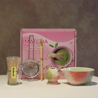 Bol à matcha en céramique gaufré, support pour fouet à thé, bec verseur rose pêche, kit de thé matcha, fouet à matcha en bambou, outils à matcha