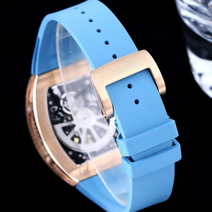 <span class=keywords><strong>Orologio</strong></span> da <span class=keywords><strong>Uomo</strong></span> con Gemme Arcobaleno, Cassa in <span class=keywords><strong>Oro</strong></span> Rosa, Quadrante Scheletrato, Movimento Meccanico Automatico, Cinturino in Gomma Ciano - Product Image 4