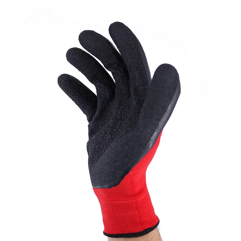 13G Rot Polyester schwarz Latex gewellt beschichtete Oberfläche Handschuhe