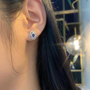 Orecchini E2961 in Oro Bianco con Diamanti e Zaffiro Blu, Taglio Ovale, Diamanti Naturali Certificati GIA, Stile Classico da Donna per Matrimonio - Product Image 5