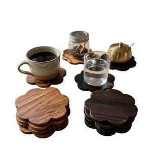 Eco-Friendly Wooden Coffee <b>Coaster</b> <b>Set</b> <b>with</b> <b>Holder</b> Contemporary Design Round 33cm Diameter for Home Office Restaurant - Product Image 3