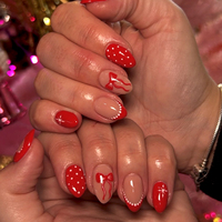 Lot de 24 faux ongles à presser en ABS, motif pois rouges, forme amande française, couleur nude, réutilisables, avec logo personnalisé, OEM ODM, directement de l'usine