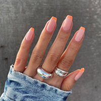 24 faux ongles à presser en acrylique, motif fleur 3D, bord doré, rose nude, forme amande, taille moyenne, réutilisables, effet craquelé, style français de luxe