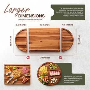 Grande planche en bois d'acacia avec un ensemble <span class=keywords><strong>de</strong></span> 4 couteaux, <span class=keywords><strong>plateau</strong></span> rond en bois magnétique en 3 parties pour servir le fromage, la nourriture, les en-cas - Product Image 6