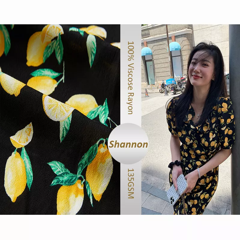 High Quality 53% Viscose 47% Rayon Printed Crepe Lemon Fabric for Summer Dresses-Viscose Modal/Cotton