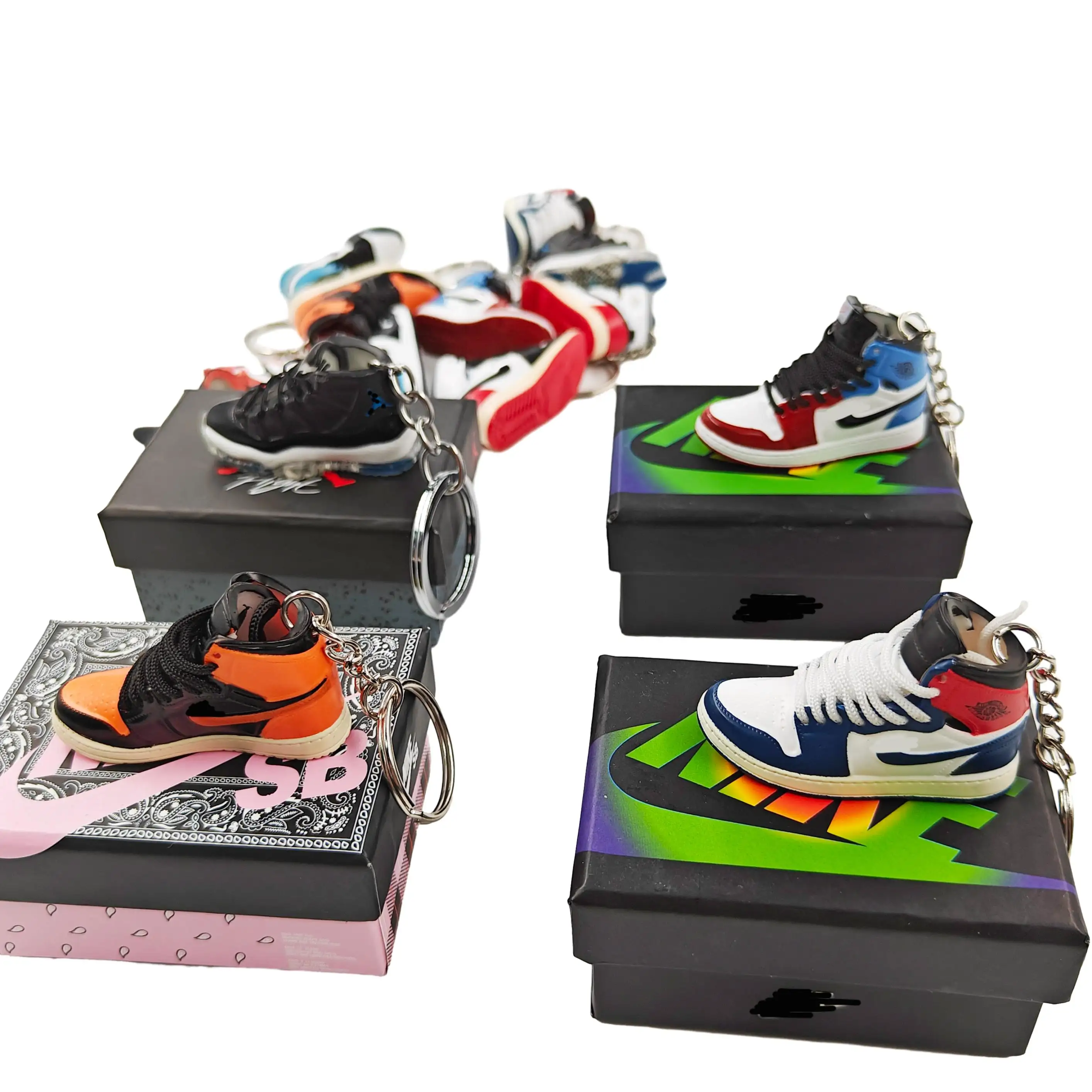 Venta al por mayor marcas Mini Sneaker llavero y bolso AJ zapato llavero zapato 3D Sneaker Jordanes llavero con caja