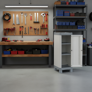 Armario Individual Ttake de 35x43.8x97.6 cm, Gris Claro y Gris Oscuro, Almacenamiento de Herramientas con Puerta y Estantes - Product Image 3