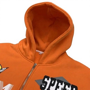 <b>Men's</b> <b>Orange</b> Hooded Zip-Up <b>Sweatshirt</b> Fleece Streetwear 100% Cotton Breathable Winter Casual Wear - Product Image 4