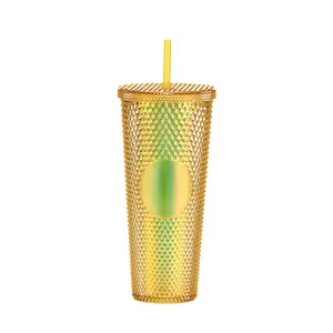 Wholesale Custom Logo Eco Friendly Plastic Durian Water Cup Double Wall Cups With Lids And Straws Mugs