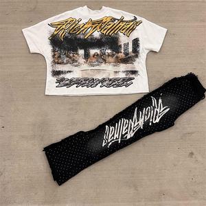 Camiseta pesada personalizada de alta calidad, ropa de calle de algodón, cuello grueso, camisetas de gran tamaño recortadas con gráfico cuadrado para hombre - Product Image 4