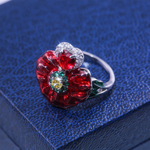 Anello con Fiore di Rosa in Stile Smaltato, Anello Vintage Floreale da Donna, Gioiello di Moda - Product Image 4