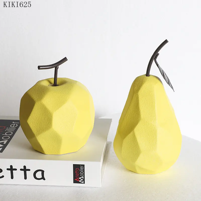 Creative Ceramic Apple Pear Sculpture Crafts Home Fruit Figurine Desk Adornment Home Decoration