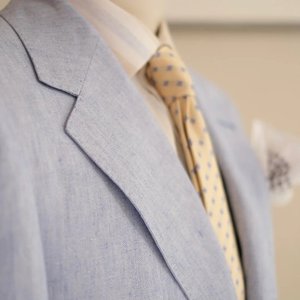 Traje Casual para Hombre MTM, Azul Claro, Mezcla de Lana, Seda y Lino, Blazer con Forro Parcial y Diseño Espigado, Transpirable para Verano - Product Image 6