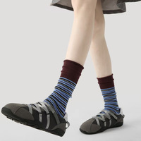 Chaussettes décontractées mi-mollet Renaissance à rayures color-block pour femme, style régulier, en pur coton respirant, pour usage quotidien rapide