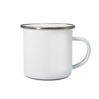 Tasse en émail vierge personnalisable, en forme de v, 1 pièce, sans poignée, bord en acier inoxydable, pour café, pour la promotion, blanc, noir