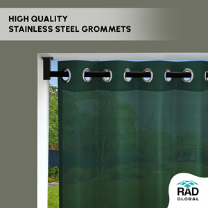 Achetez des rideaux d'extérieur imperméables vert forêt en tissu polyester teint dans la masse pour les espaces patio et balcon - Product Image 2