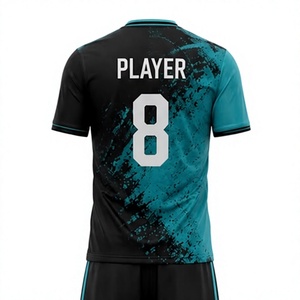 ชุดฟุตบอลแบบกำหนดเอง สีดำ-เขียวอมฟ้า พิมพ์ลายแบบ Sublimation คอวี แขนสั้น ระบายเหงื่อได้ดี สำหรับผู้ใหญ่ ชุดแข่งฟุตบอลชาย - Product Image 2
