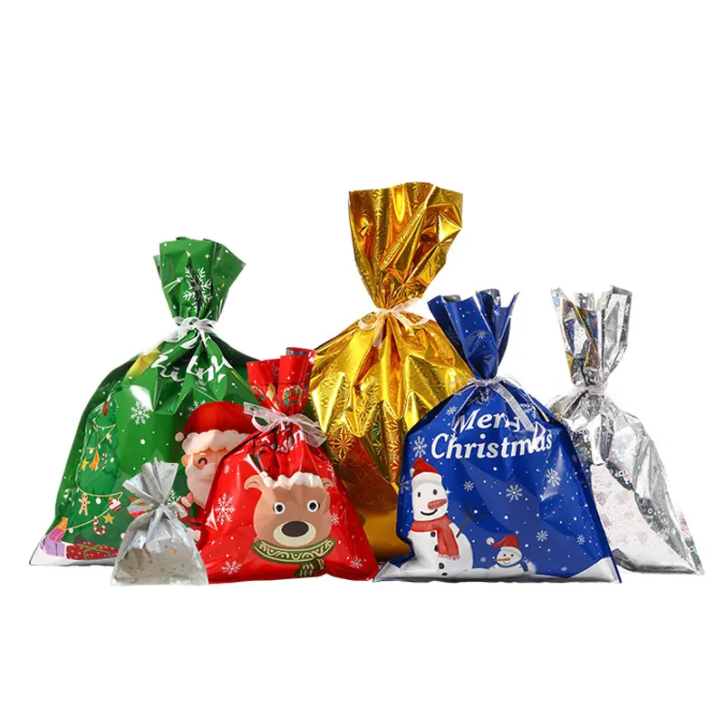 Sublimation Large Gift Drawstring Felt Candy Santa Present Bags Goodie Cellophane Plastic Bag Christmas