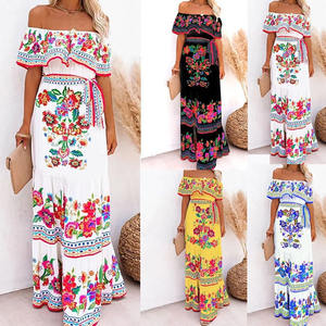 Vestido Largo de Verano para Mujer, Estilo Retro, Cintura Alta, Dobladillo Fluido, Un Hombro Descubierto, Estampado de Color Brillante, para <span class=keywords><strong>Vacaciones</strong></span> - Product Image 6